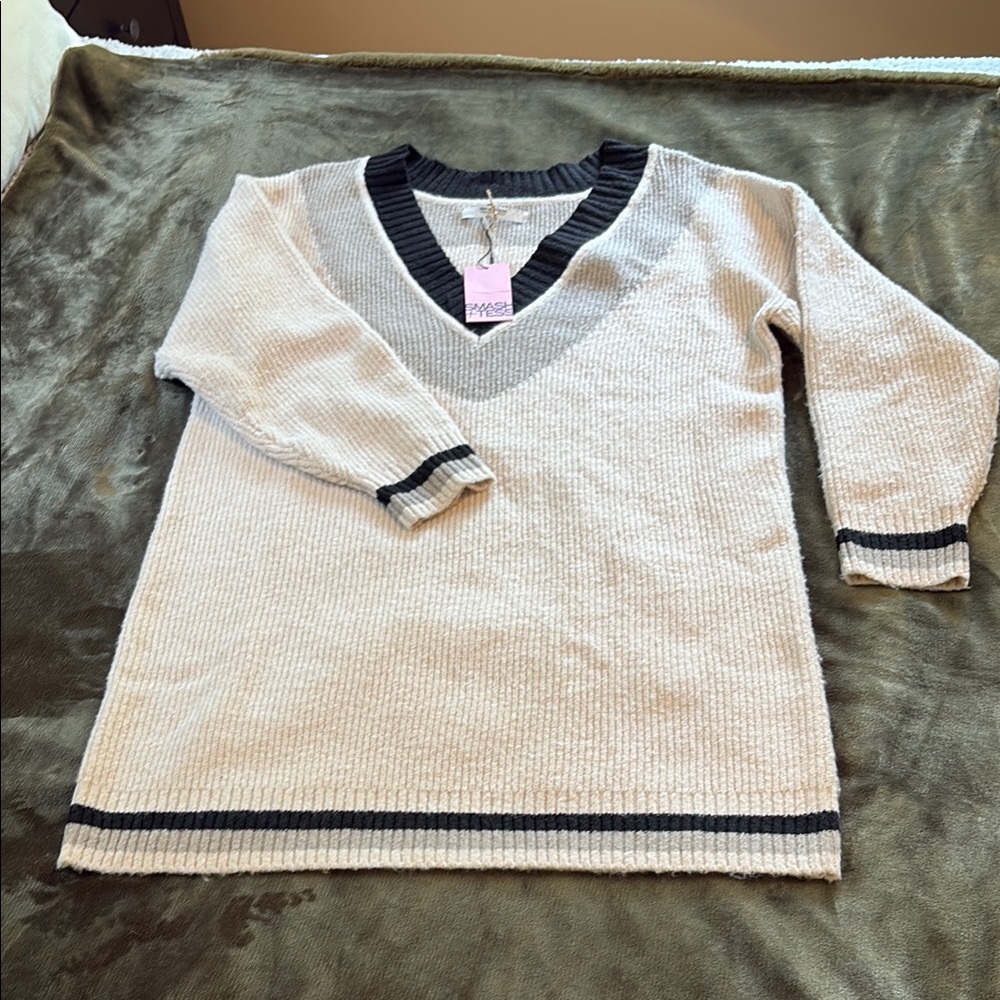 Smash + Tess Cream and Black V-Neck Sweater
